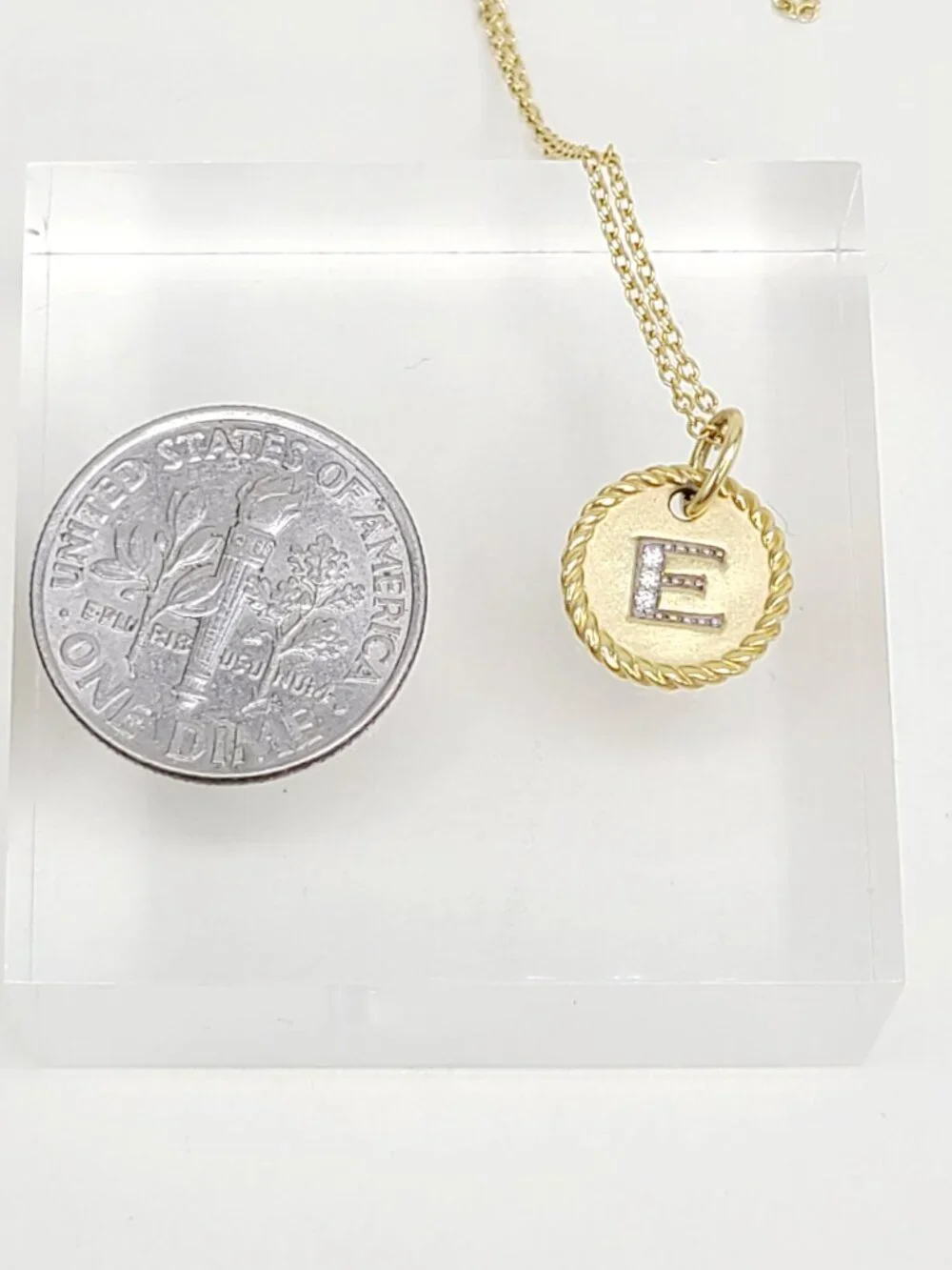 David Yurman Initial E Charm Necklace in 18K Yellow Gold w/ Diamonds - 19